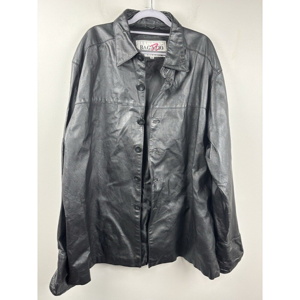 Vintage Bagazio Men’s Black Genuine Soft Leather Blazer Jacket 2XL Sport Coat